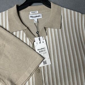 Threadbare Beige Striped Knit Short Sleeve‎ Button-Up Shirt Large